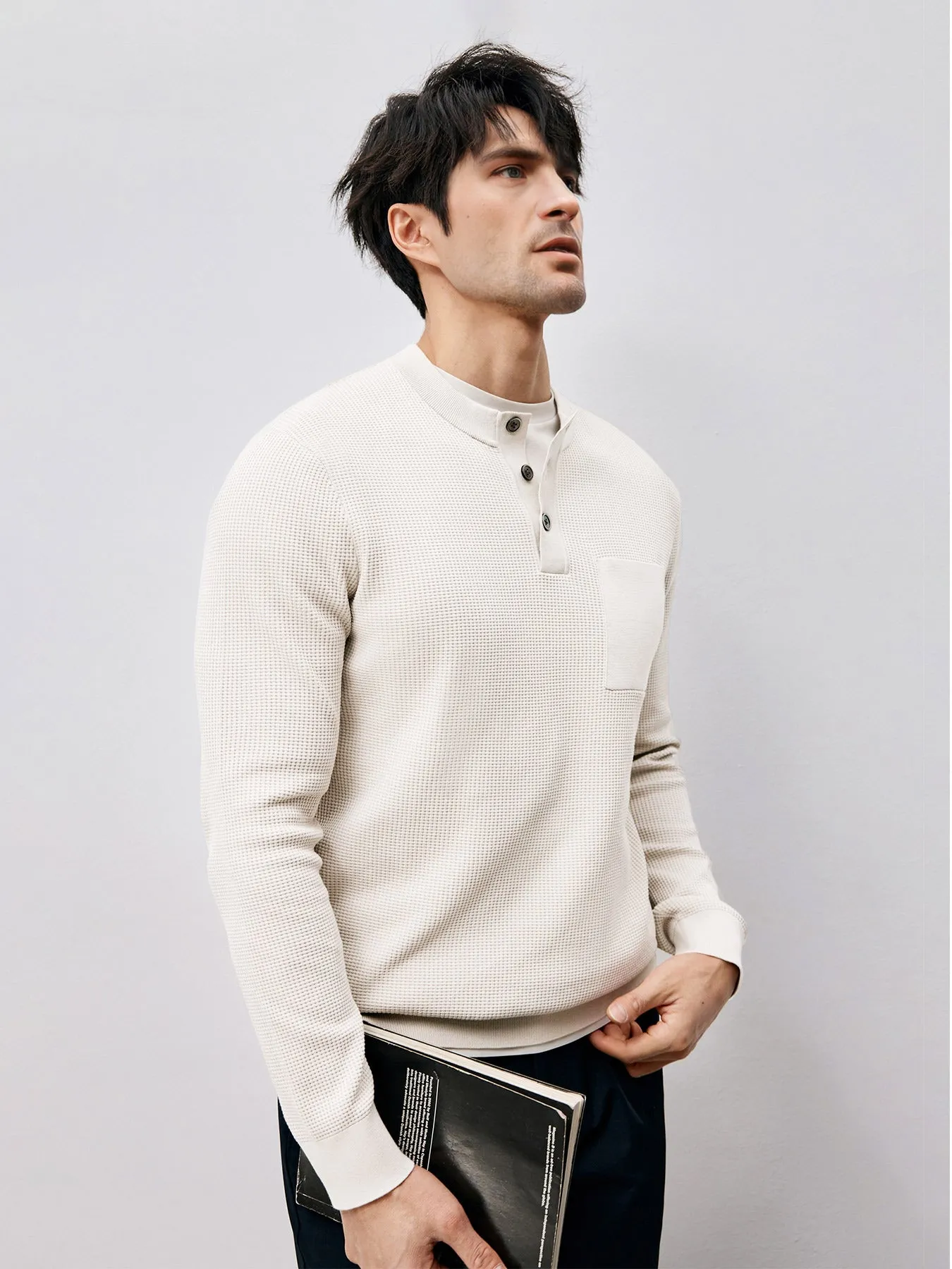 GentleKnit Buttoned Waffle Sweater sold by Fioboc product image thumbnail 2