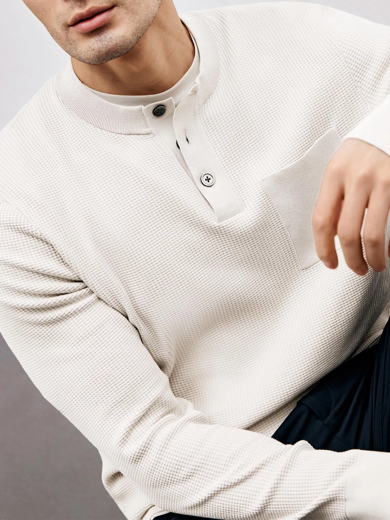 GentleKnit Buttoned Waffle Sweater sold by Fioboc product image thumbnail 4