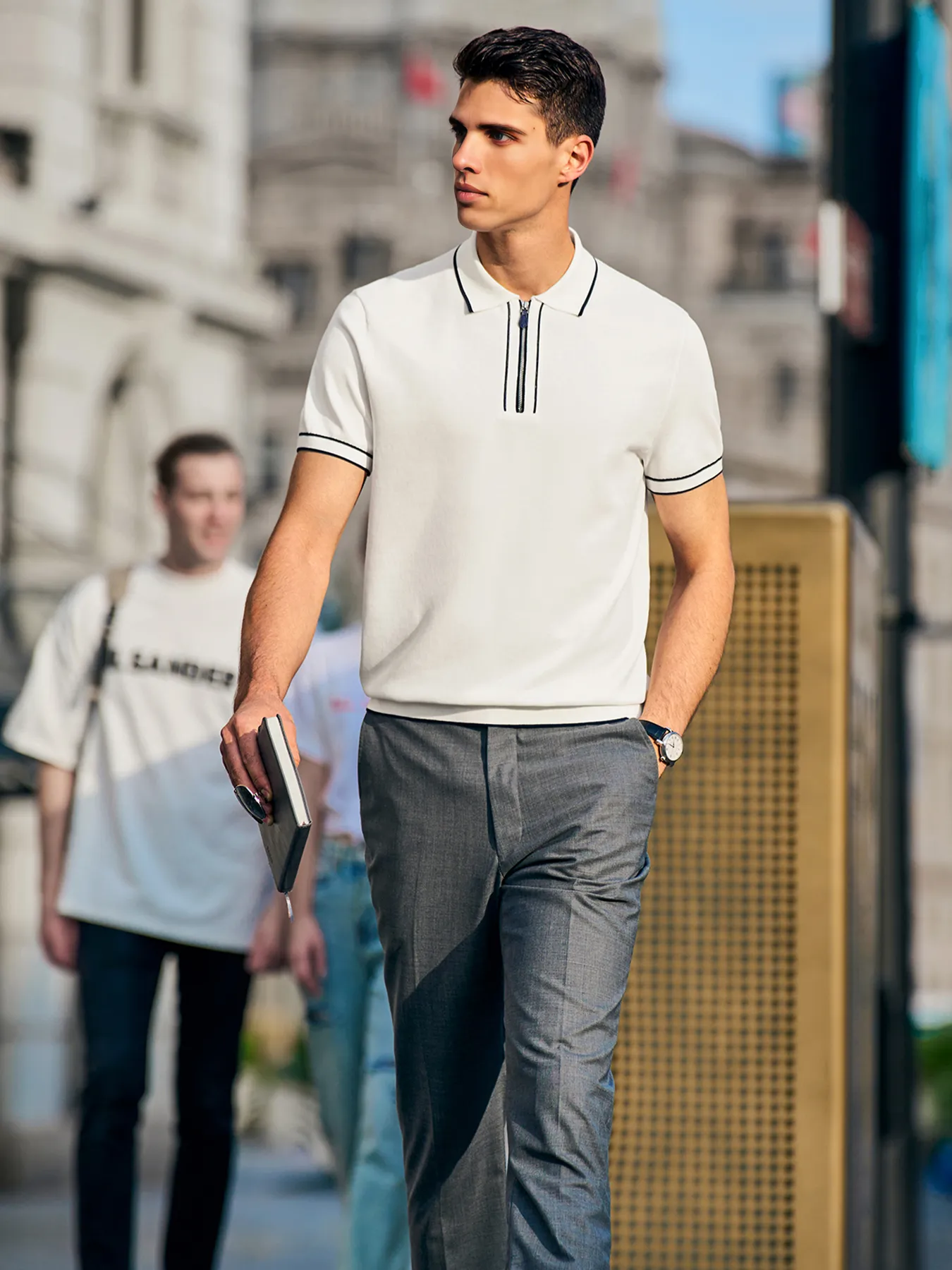 GentleKnit Contrast Color Short Sleeve Zip Knitted Polo sold by Fioboc product image thumbnail 2