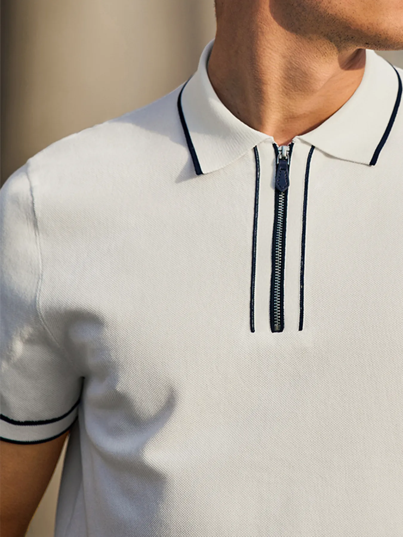 GentleKnit Contrast Color Short Sleeve Zip Knitted Polo sold by Fioboc product image thumbnail 3