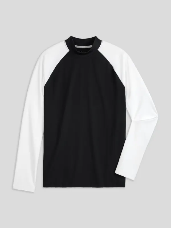 SmoothBlend Contract Color Mock Neck Long Sleeve Tee sold by Fioboc