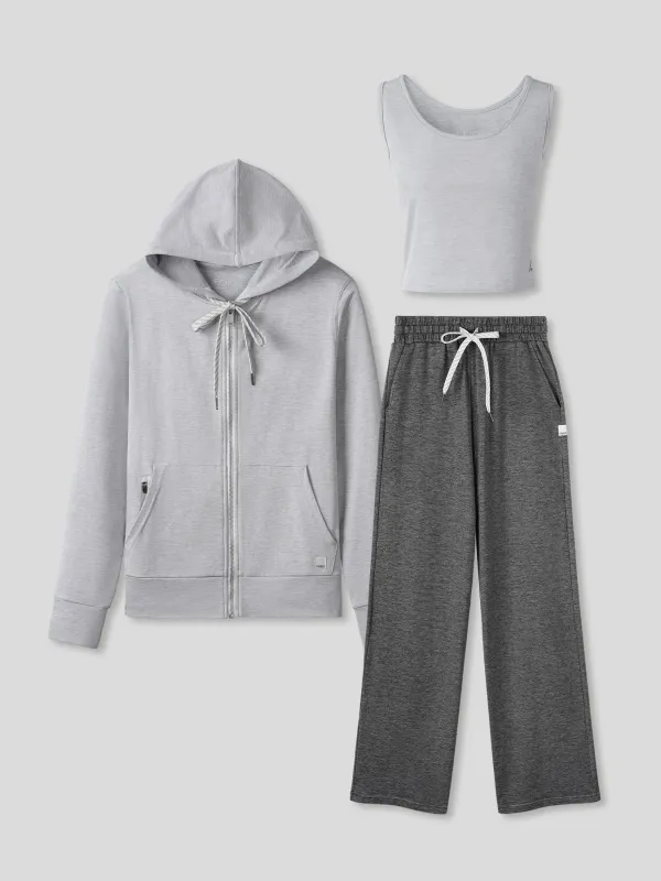 Women Velou Tank, Full Zip Hoodie & Wide Leg Pant 3-piece Set sold by Fioboc