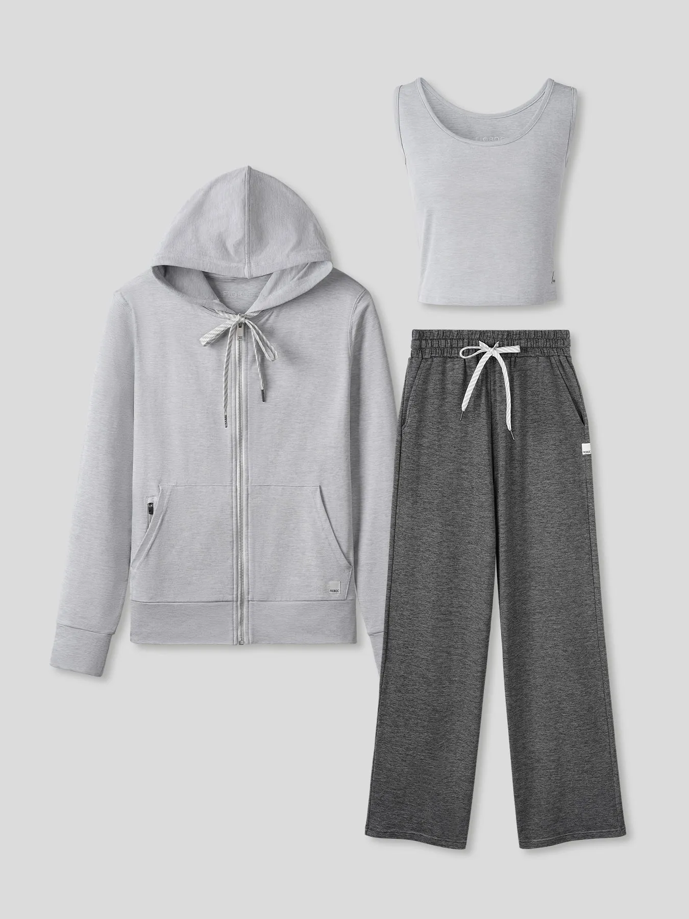 Women Velou Tank, Full Zip Hoodie & Wide Leg Pant 3-piece Set sold by Fioboc