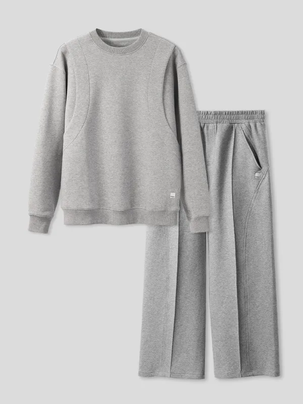 Cozyspacer Layered Sweatshirt And Wide Leg Pants Set sold by Fioboc