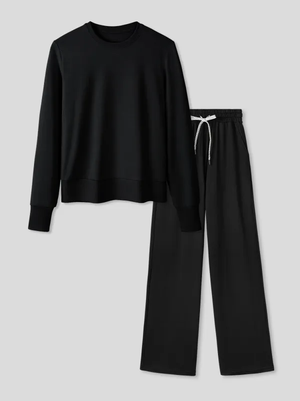 Women Velou Long Sleeve Tee and Wide Leg Pant Set sold by Fioboc