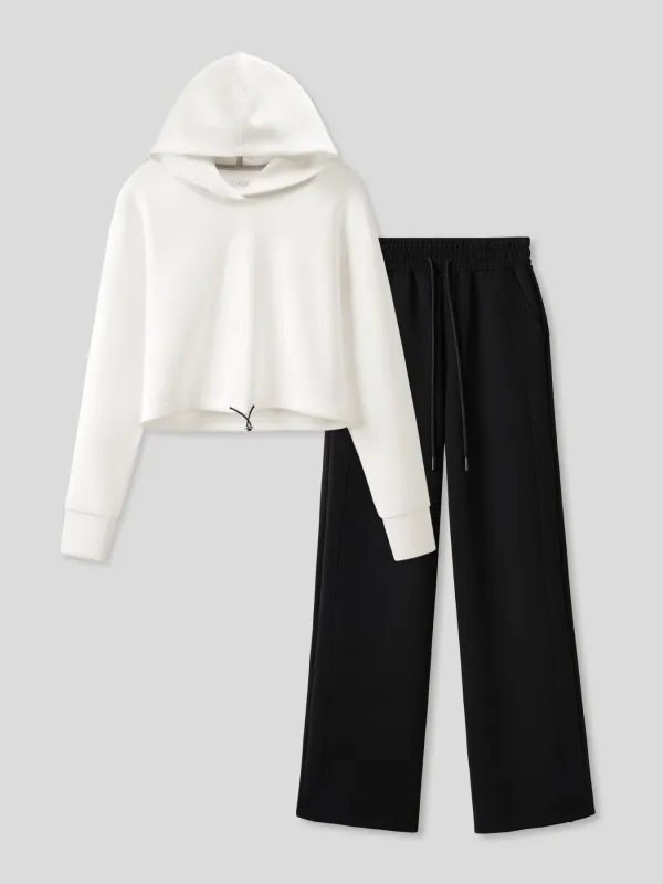 Women Modal Blend Hoodie And Wide Leg Pant Set made by Fioboc