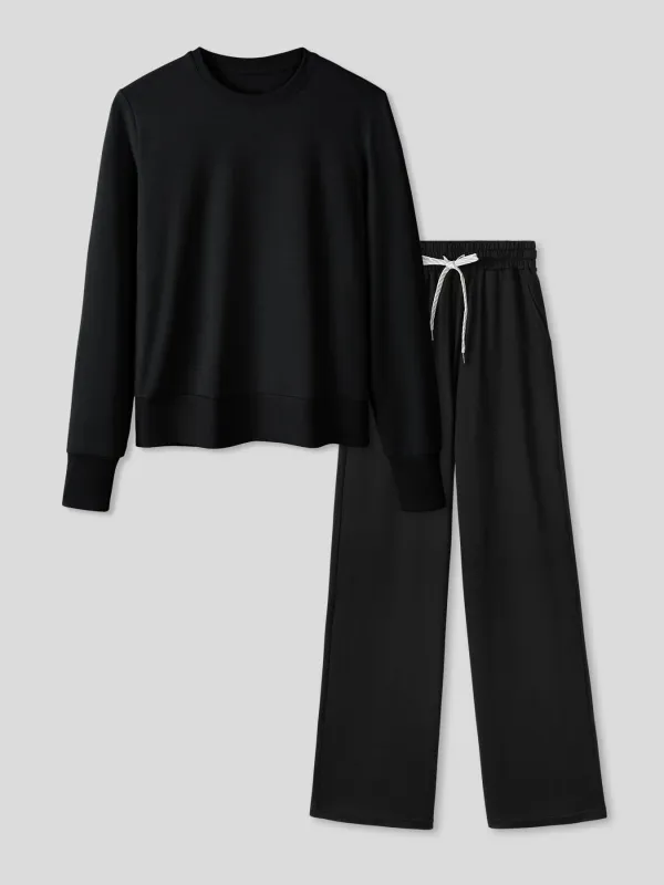 Women Velou Long Sleeve Tee and Wide Leg Pant Set made by Fioboc