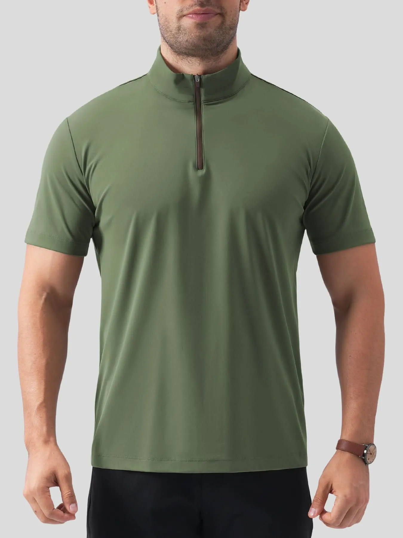 SmoothBlend Half Zip Mock Neck Short Sleeve Tee sold by Fioboc