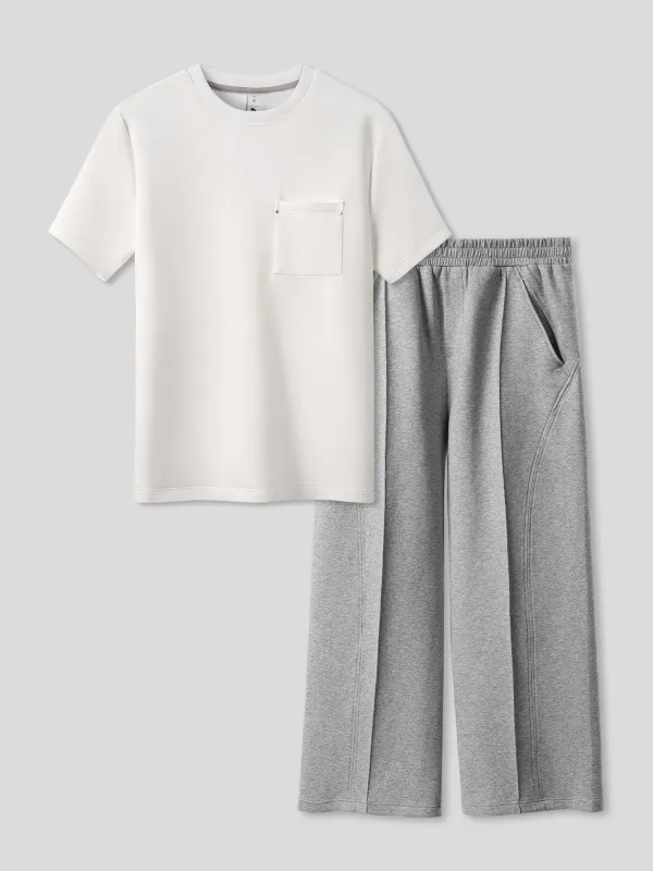 Modal Blend Pocket Tee And Cozyapscer Straight Leg Pant Set made by Fioboc