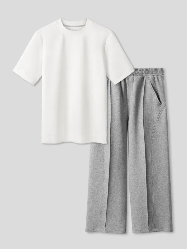 Modal Blend Short Sleeve Tee And Cozyapscer Straight Leg Pant Set made by Fioboc