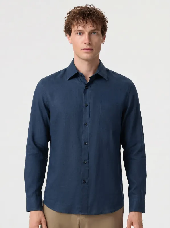 Leisure Linen Long Sleeve Pocket Shirt made by Fioboc
