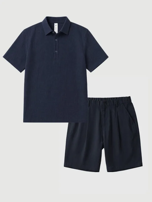 Leisure Linen Polo Shirt And Shorts 8" Set made by Fioboc