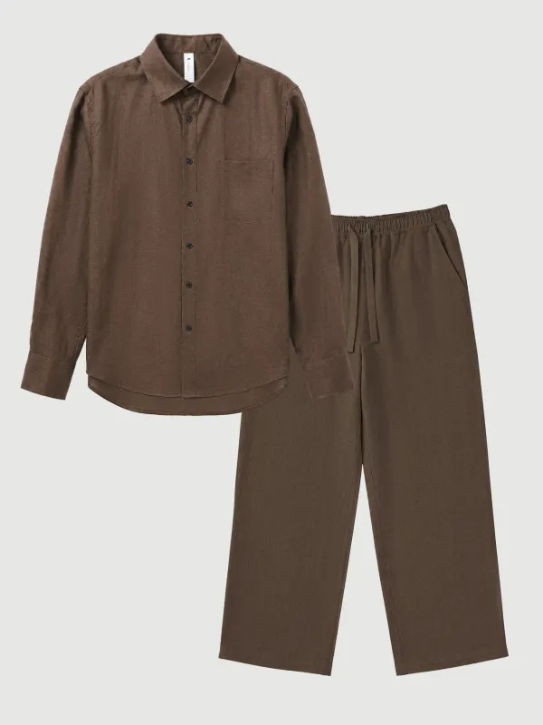 Leisure Linen Long Sleeve Pocket Shirt And Straight Leg Trouser 32" Set made by Fioboc