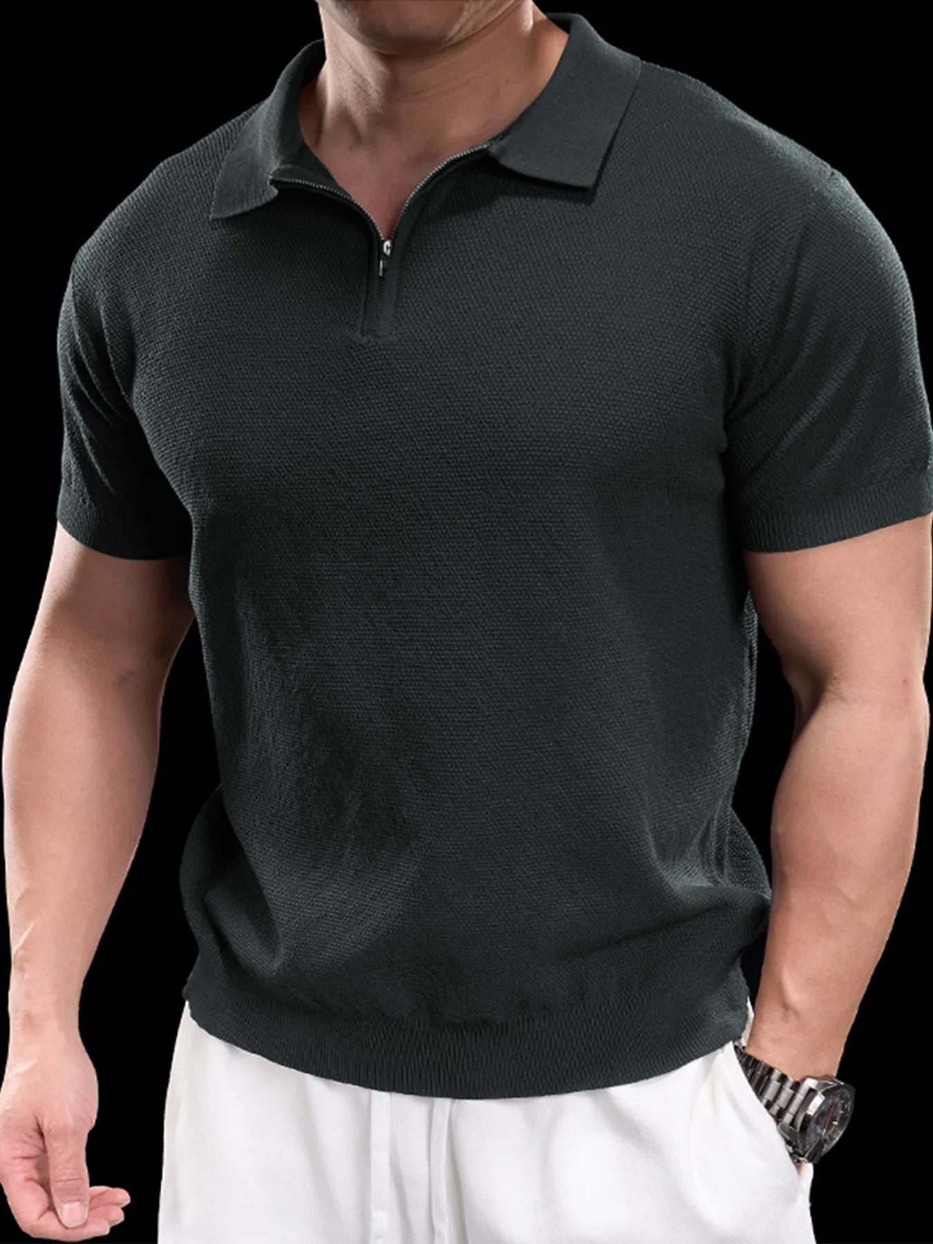 FlexKnit Active Knitted Zip Polo sold by Fioboc product image thumbnail 3