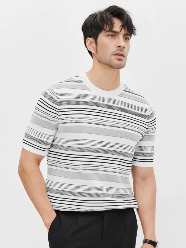 CoolKnit Breathable Striped Short Sleeve Knitted T-Shirt sold by Fioboc