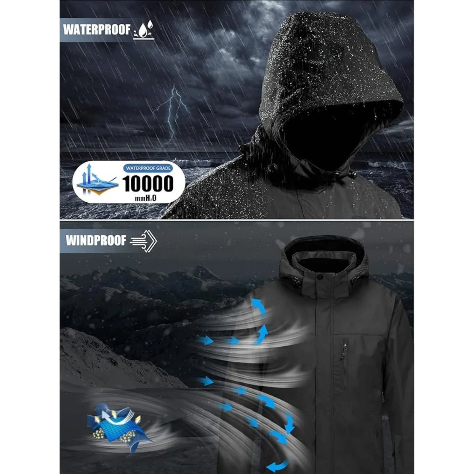 WHALE Men's Waterproof Warm Fleece Lined Ski Jacket sold by Freesoldier product image thumbnail 4