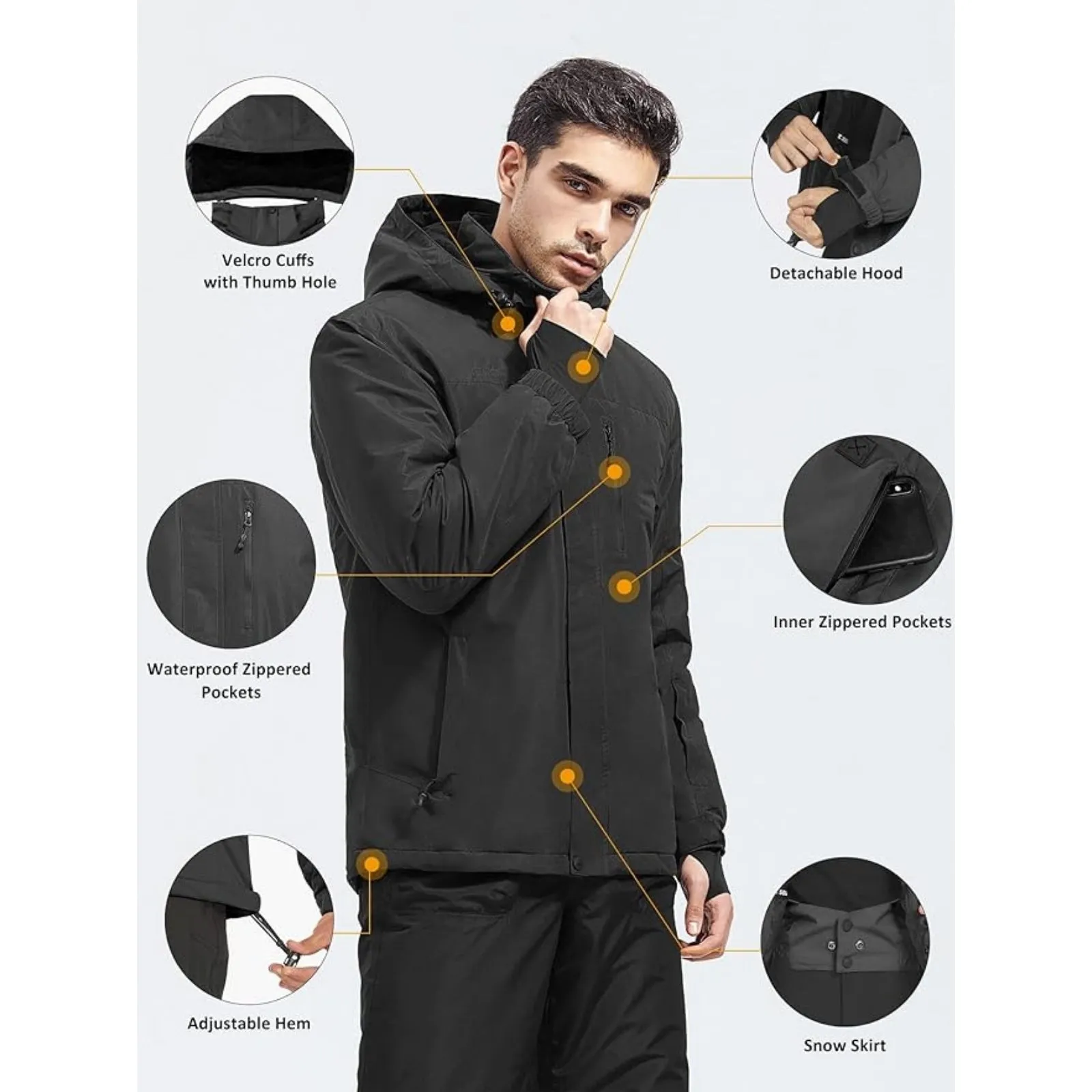 WHALE Men's Waterproof Warm Fleece Lined Ski Jacket sold by Freesoldier product image thumbnail 3