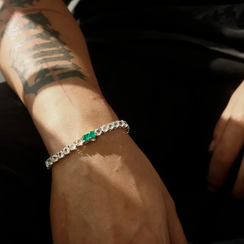 5mm Sterling Silver Tennis Bracelet with Emerald sold by Ghetluxe