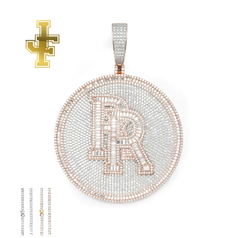 Baguette Two Initials Round Disc Pendant made by Ghetluxe