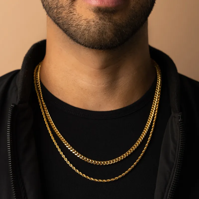 5mm Cuban Link + 3mm Rope Chain Bundle in Gold sold by Ghetluxe