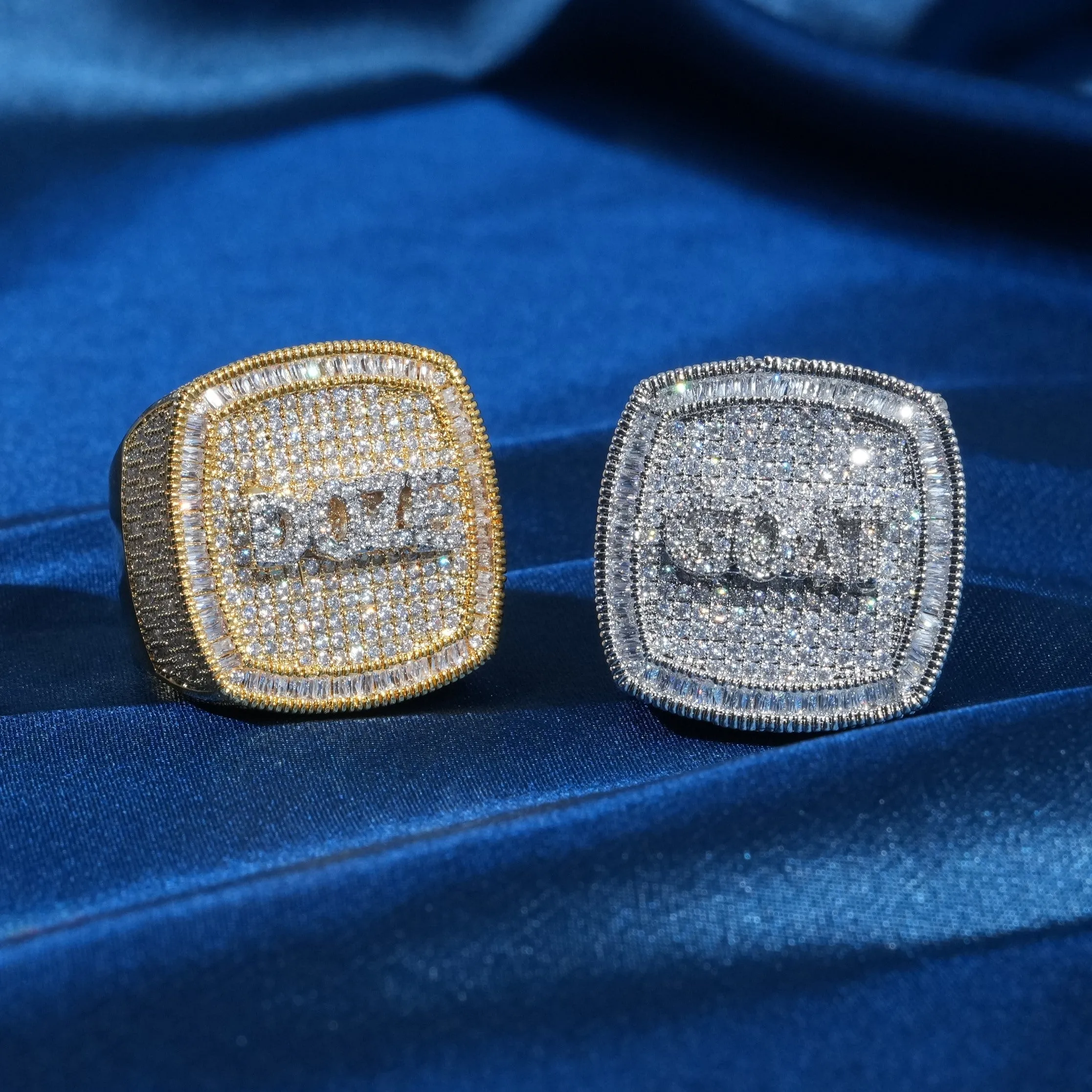 Custom Letter Iced Boss Ring sold by Ghetluxe