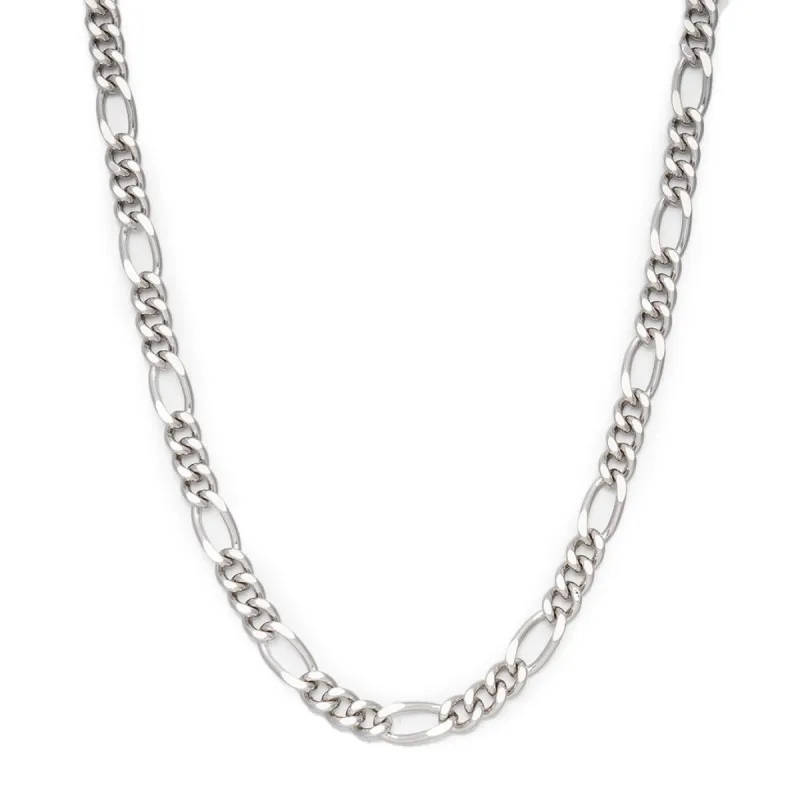 6mm Figaro Chain in White Gold sold by Ghetluxe