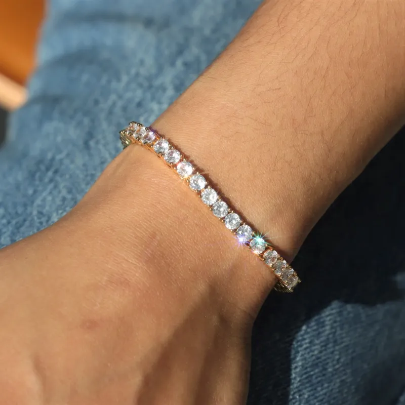 Women's 4mm Round Cut Diamond Tennis Bracelet in Gold sold by Ghetluxe