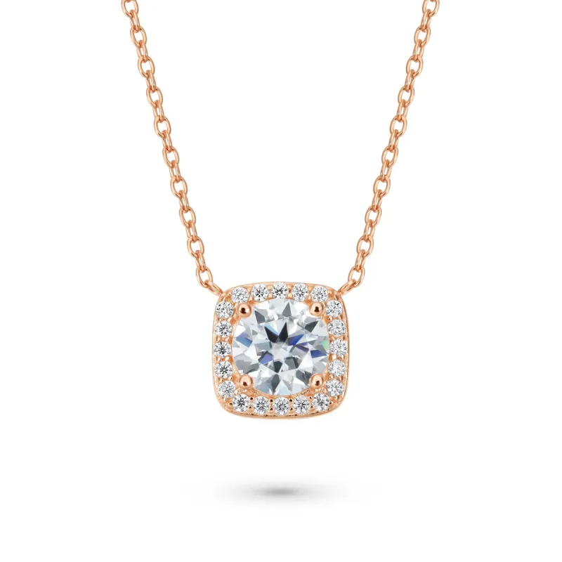 Cushion Halo 1 Carat Round Cut Diamond Necklace sold by Ghetluxe