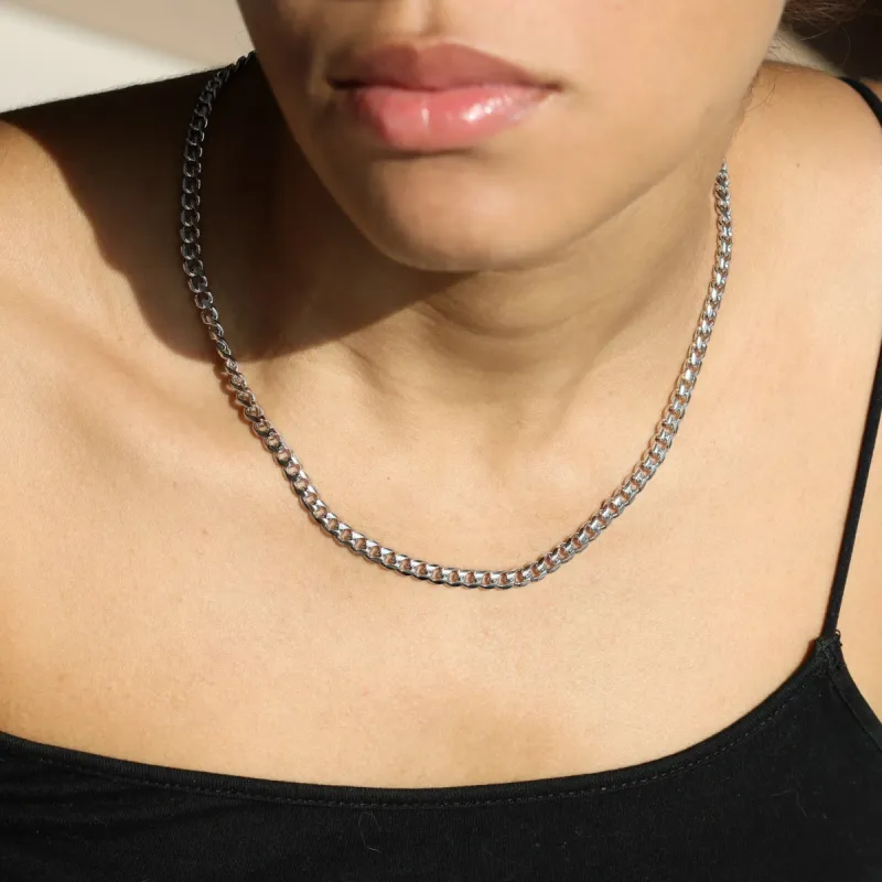 Women's 5mm Cuban Link Chain in White Gold sold by Ghetluxe