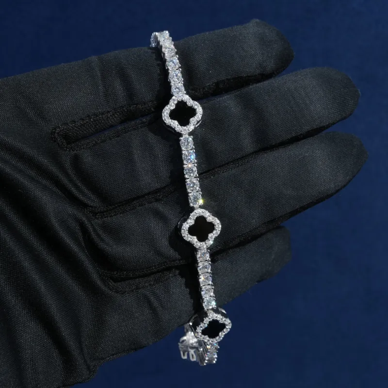 Diamond Black Clover Tennis Bracelet in Sterling Silver sold by Ghetluxe