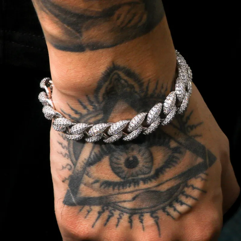 12mm Micro-inlay 3D Iced Cuban Link Bracelet in White Gold Plating sold by Ghetluxe