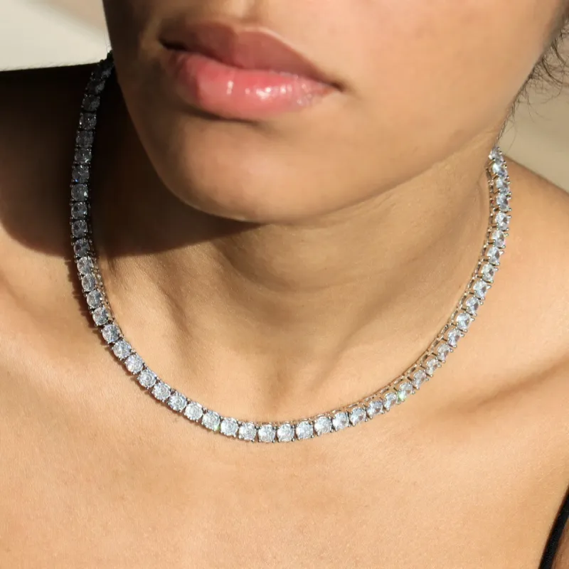 Women's 5mm Round Cut Diamond Tennis Chain in White Gold sold by Ghetluxe