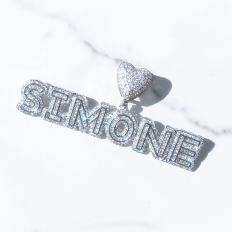 Women's Heart Bail Small Baguette Custom Name Pendant Necklace sold by Ghetluxe