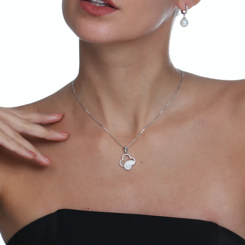 Diamond Clover Butterfly Lucky Necklace in Sterling Silver sold by Ghetluxe