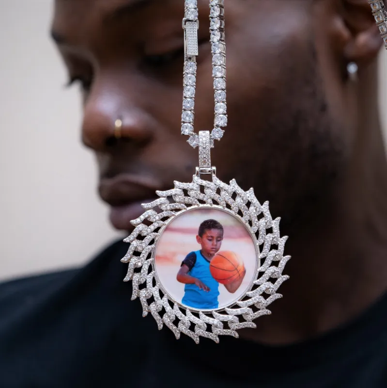 Single-Row Diamond Thorns Custom Photo Pendant sold by Ghetluxe