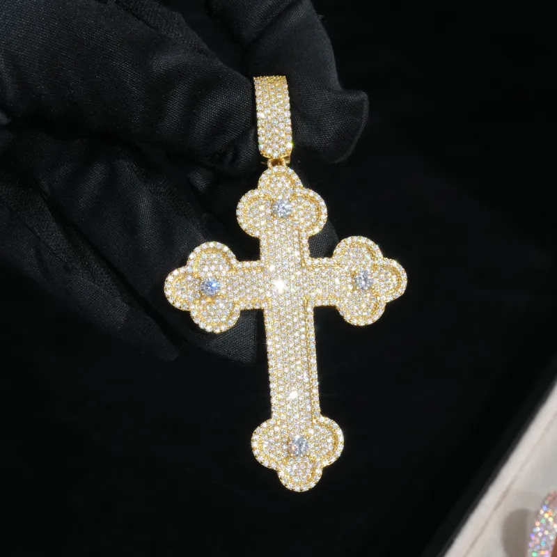 Moissanite Bottony Cross Pendant sold by Ghetluxe