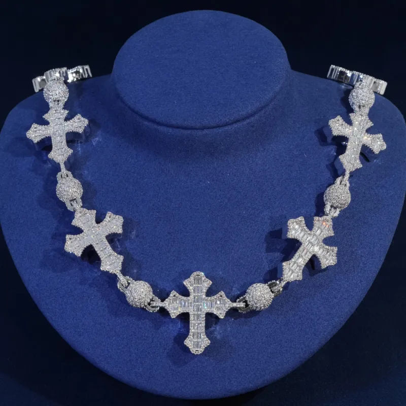 Baguette Diamond Cross Chain Necklace sold by Ghetluxe