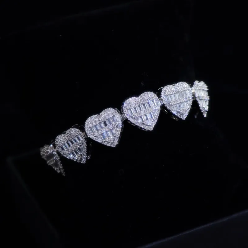 Baguette Moissanite Diamond Heart Bracelet sold by Ghetluxe