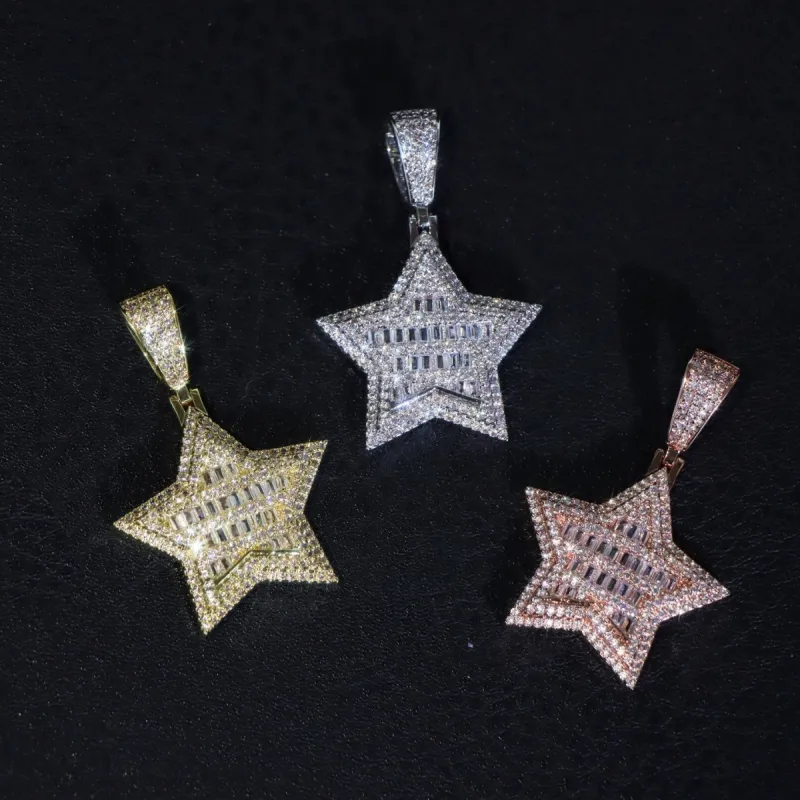 Baguette Moissanite Star Pendant sold by Ghetluxe