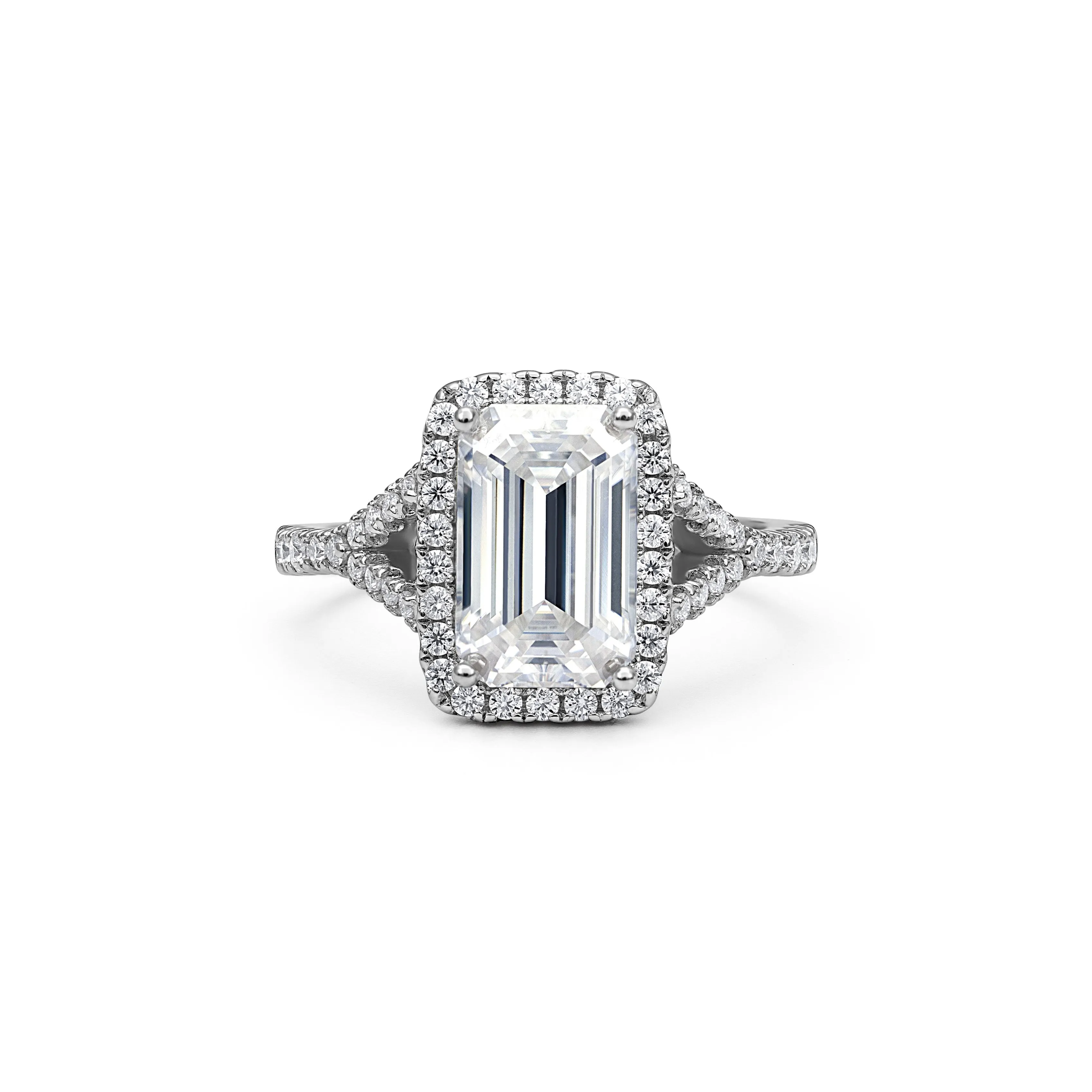 Joy Halo Emerald Cut Moissanite Ring sold by Ghetluxe
