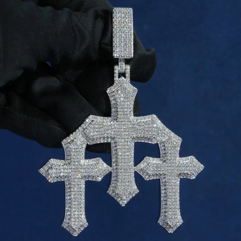 Full Iced Tri-Cross Pendant Necklace sold by Ghetluxe