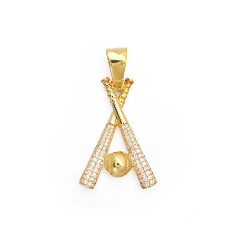 18K Gold Plated with Diamond Baseball Pendant sold by Ghetluxe