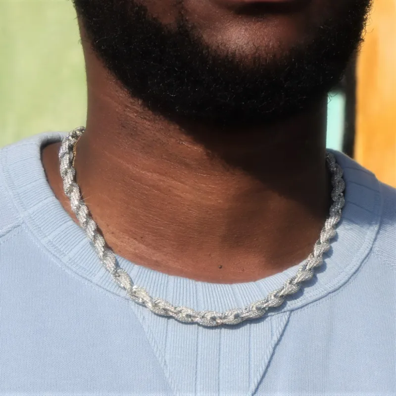 10mm Iced Rope Chain in White Gold sold by Ghetluxe