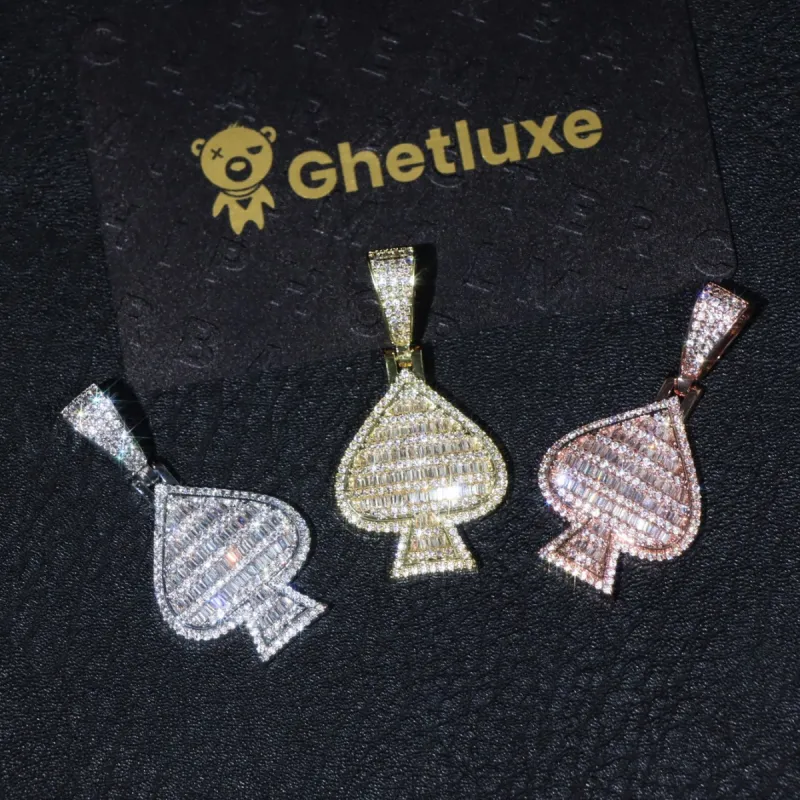Baguette Moissanite Black Spade Pendant sold by Ghetluxe