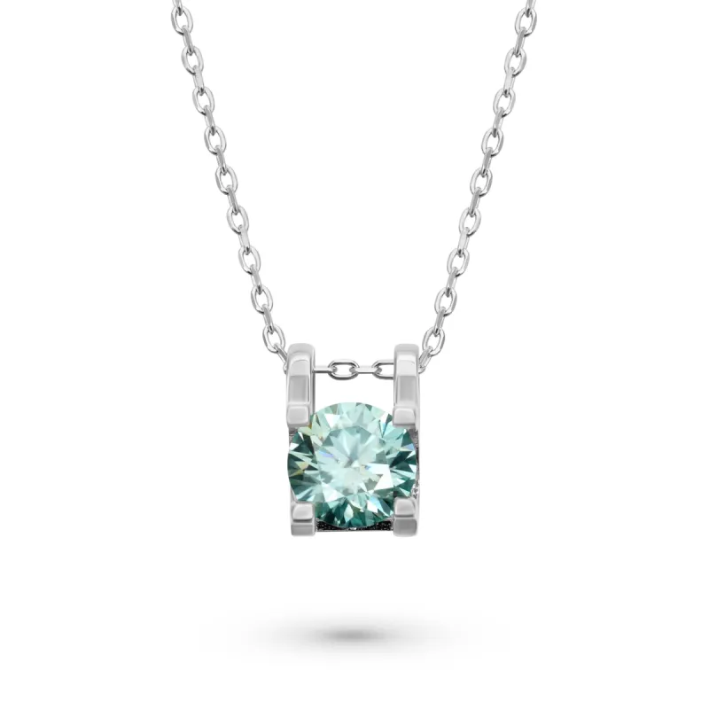 1 Carat Round Cut Blue Green Moissanite Necklace sold by Ghetluxe