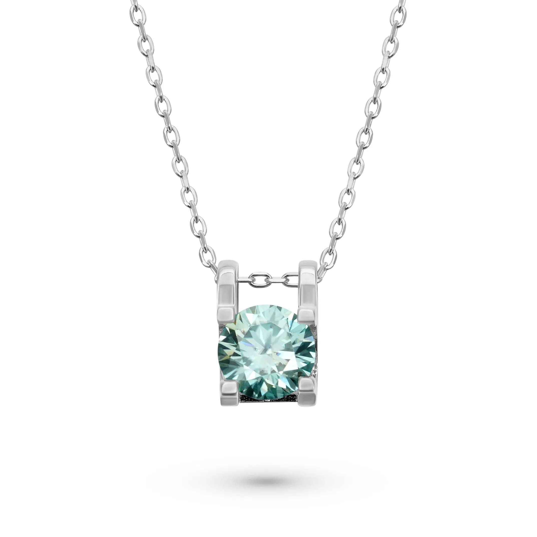 1 Carat Round Cut Blue Green Moissanite Necklace sold by Ghetluxe