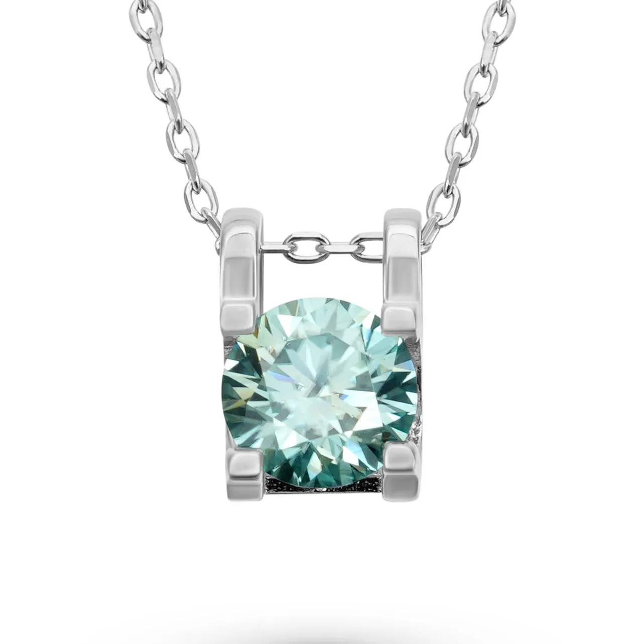 1 Carat Round Cut Blue Green Moissanite Necklace sold by Ghetluxe product image thumbnail 2