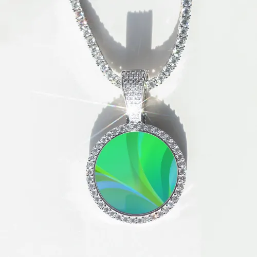 Round VVS Moissanite Custom Photo Pendant in Vermeil sold by Ghetluxe