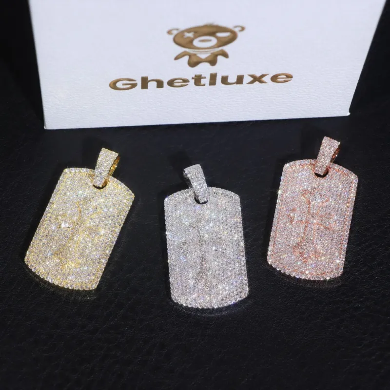 Moissanite Dog Tag Pendant with 3D Cross sold by Ghetluxe