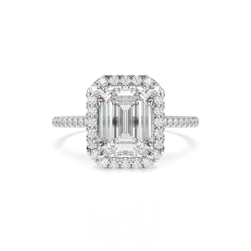 Adorned Halo Emerald Cut Moissanite Ring sold by Ghetluxe